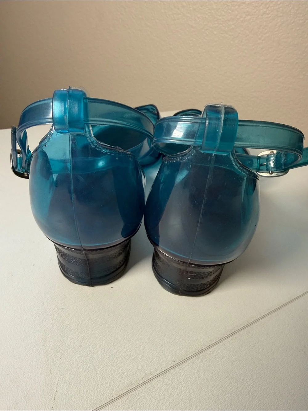 Teal Blue Jelly Ankle-Strap Sandals